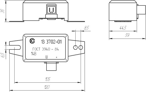 Рис.2. Габаритный чертеж регулятора напряжения 13.3702-01