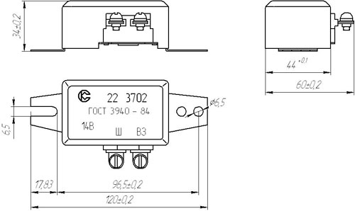 Рис.2. Габаритный чертеж регулятора 22.3702